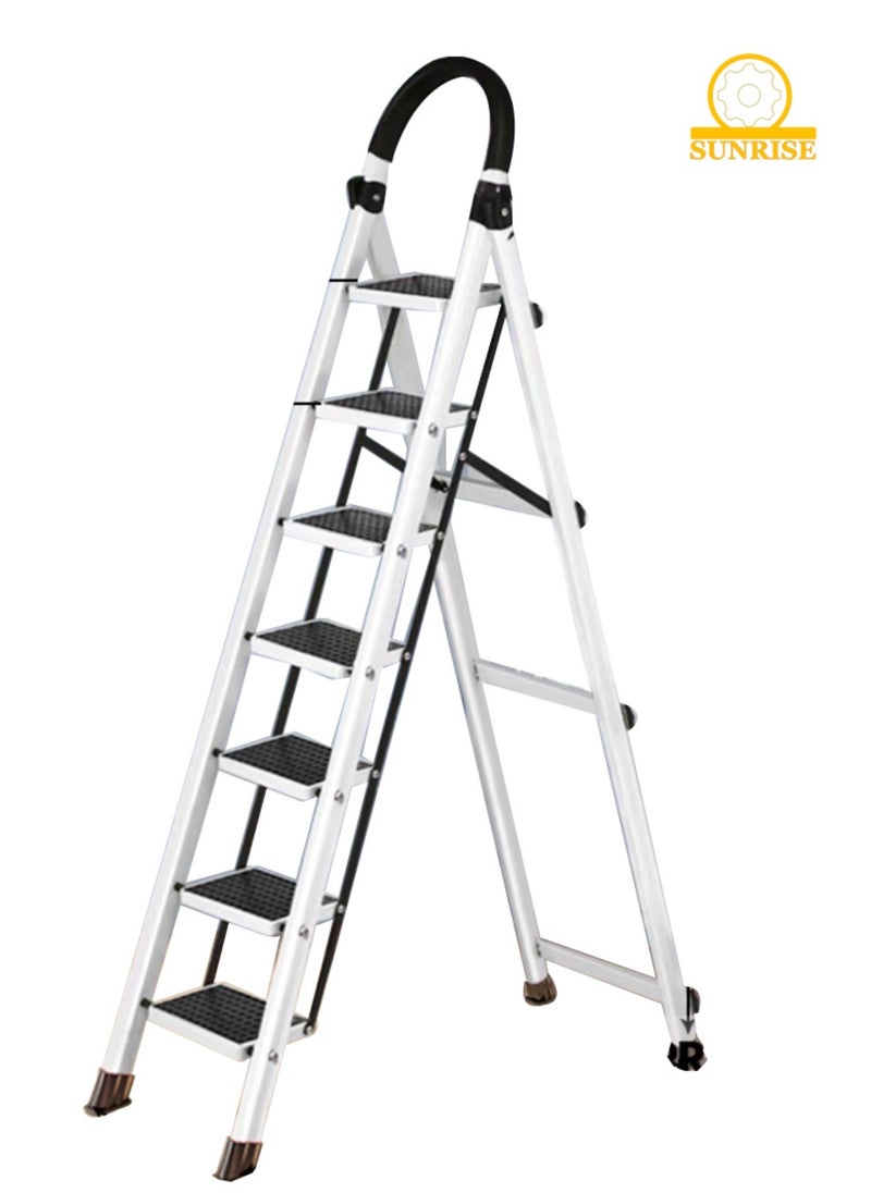 Folding 7 Step Ladder, Step Stool, Portable, Lightweight, Anti Slip Pedal, Handrail For Home Kitchen Office