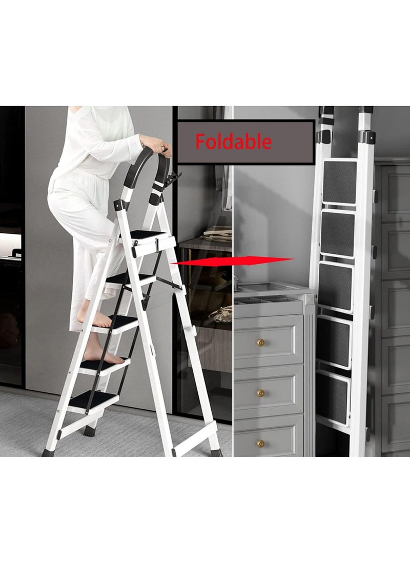 Folding 7 Step Ladder, Step Stool, Portable, Lightweight, Anti Slip Pedal, Handrail For Home Kitchen Office