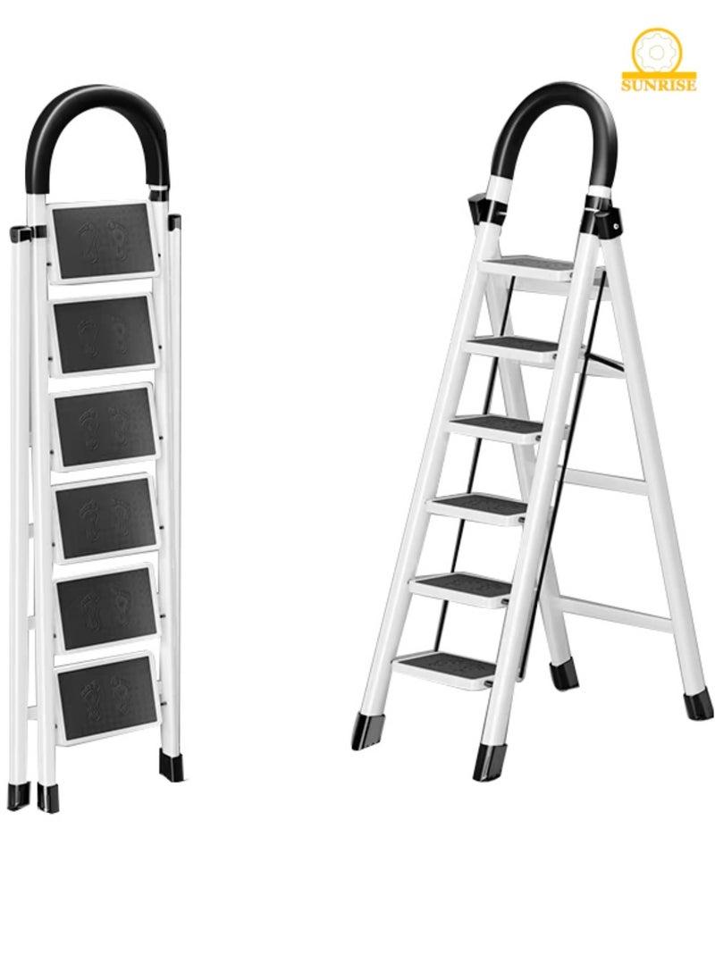 Folding 6 Step Ladder, Step Stool, Portable, Lightweight, Anti Slip Pedal, Handrail For Home Kitchen Office