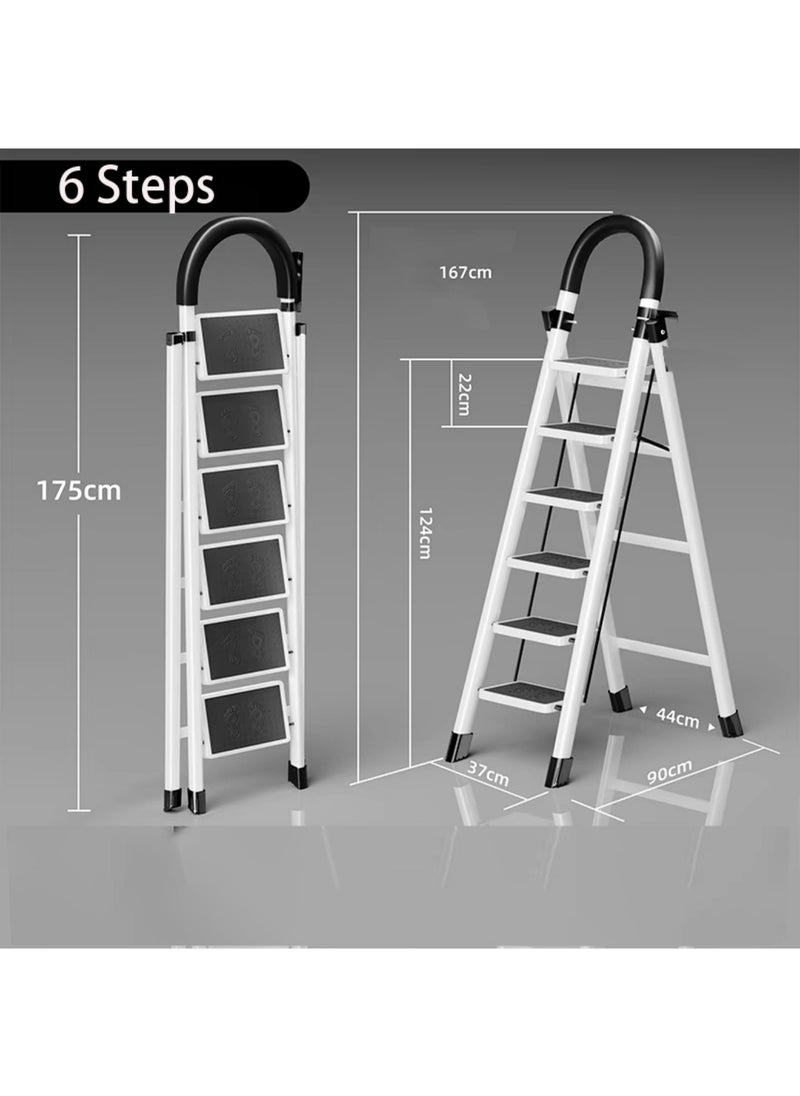 Folding 6 Step Ladder, Step Stool, Portable, Lightweight, Anti Slip Pedal, Handrail For Home Kitchen Office