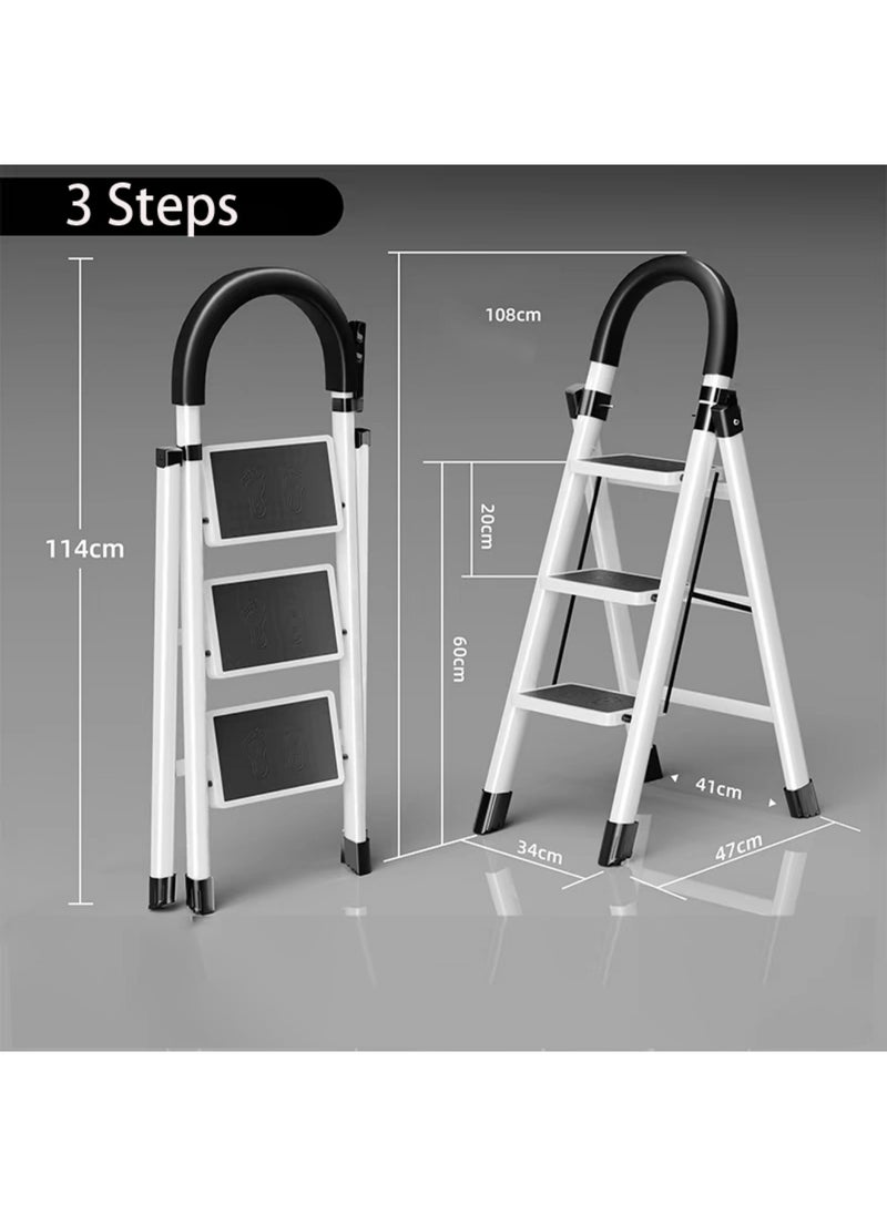 Folding 3 Step Ladder, Step Stool, Portable, Lightweight, Anti Slip Pedal, Handrail For Home Kitchen Office