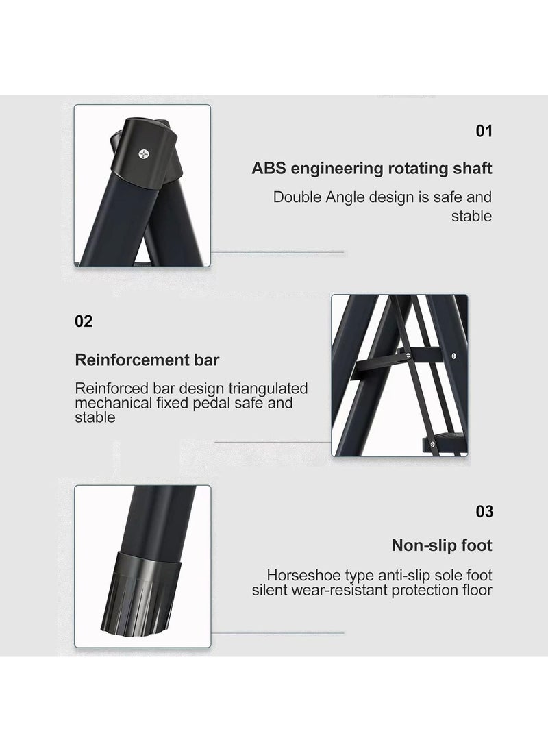 5 Step Ladder, Black Aluminum Folding Ladder Stool, Wider Upgraded Non-Slip Treads, Portable Lightweight Ladder for Home and Kitchen, Holds up to 150KG