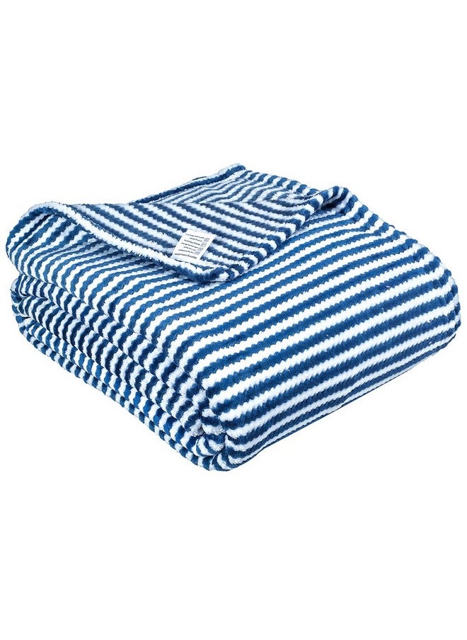 BSB HOME Polyester Premium Jacquard Plush Double Blanket | 300 GSM Lightweight Cozy Soft for Bed, Sofa, Couch, Travel & Camping| 220X230 Cm Or 86X90 Inches|Blue & White| TC - 220