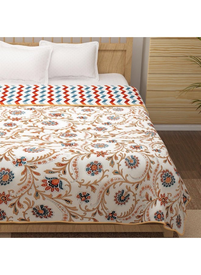 Story@Home Comforter Double Bed | 100% Cotton Blanket | 150GSM | 225X 240 cm | AC Comforter Double Bed | White & Beige | Floral & Chevron Pattern | Quilt | Duvet | Dohar | Perfect Festive Gifting