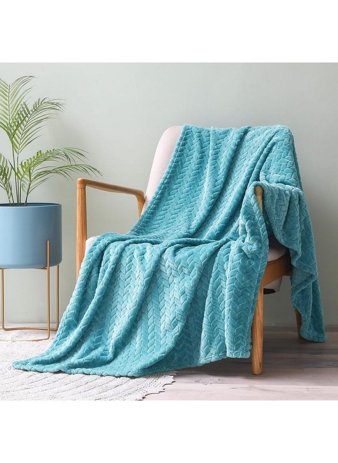 BSB HOME® Premium Plush Single Blanket with Leaf Jacquard | 300 GSM Lightweight Cozy Soft for Bed, Sofa, Couch, Travel & Camping| 150x220 cm or 60X86 inches|Aqua Blue