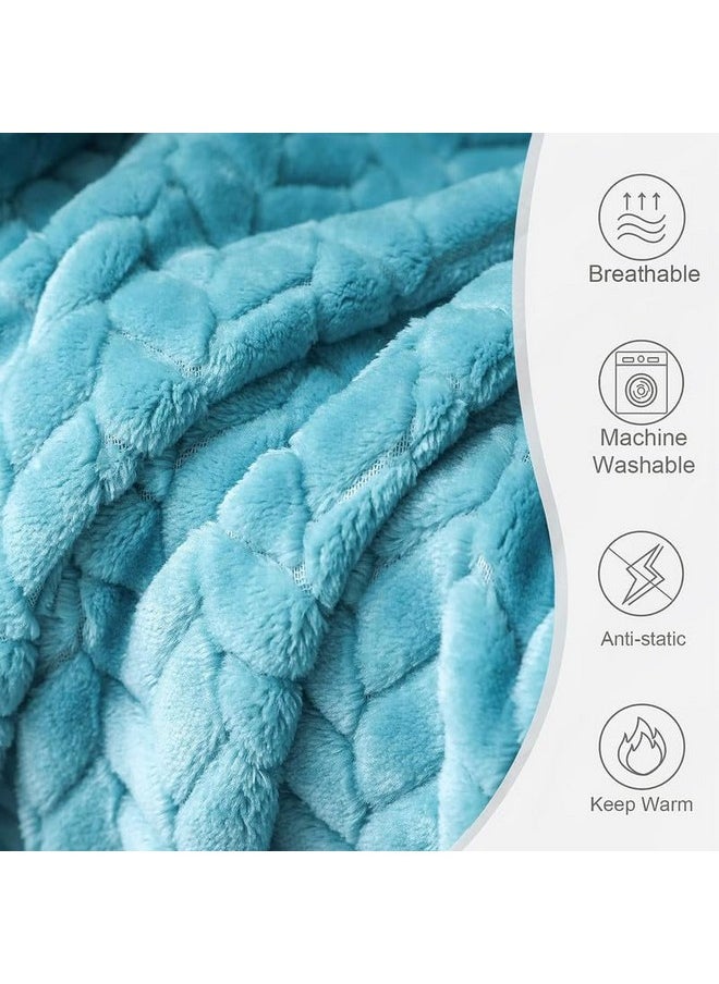 BSB HOME® Premium Plush Single Blanket with Leaf Jacquard | 300 GSM Lightweight Cozy Soft for Bed, Sofa, Couch, Travel & Camping| 150x220 cm or 60X86 inches|Aqua Blue