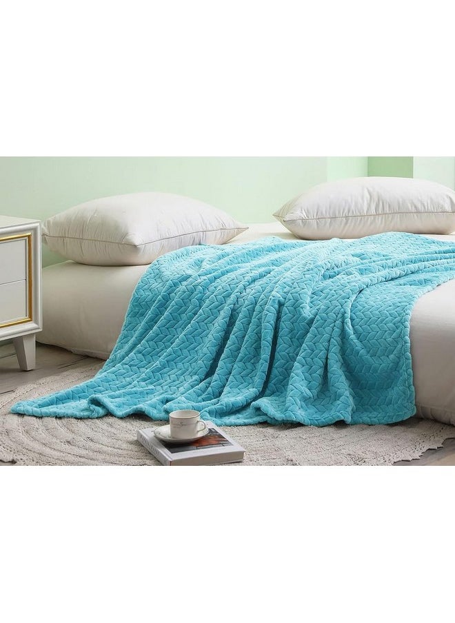 BSB HOME® Premium Plush Single Blanket with Leaf Jacquard | 300 GSM Lightweight Cozy Soft for Bed, Sofa, Couch, Travel & Camping| 150x220 cm or 60X86 inches|Aqua Blue