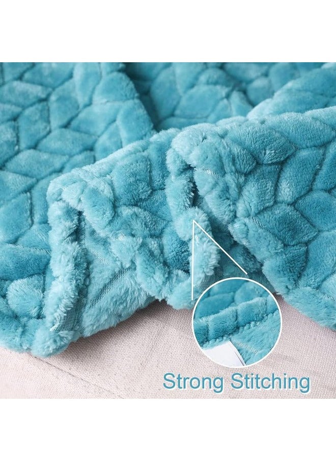 BSB HOME® Premium Plush Single Blanket with Leaf Jacquard | 300 GSM Lightweight Cozy Soft for Bed, Sofa, Couch, Travel & Camping| 150x220 cm or 60X86 inches|Aqua Blue