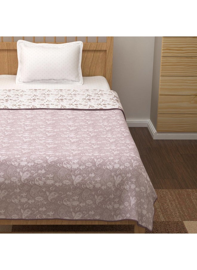 Story@Home Comforter Single Bed | 100% Cotton Blanket Single Bed | 150GSM | 144X 220 cm | AC Comforter Single Bed | Purple & White Blanket | Motif Pattern | Quilt | Dohar | Perfect Festive Gifting