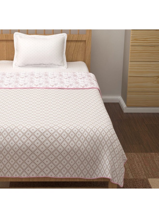 Story@Home Comforter Single Bed | 100% Cotton Blanket Single bed | 150GSM | 144X 220 cm | AC Comforter Single Bed | Baby Pink & White | Floral Pattern | Quilt | Duvet | Dohar | Perfect Festive Gifting