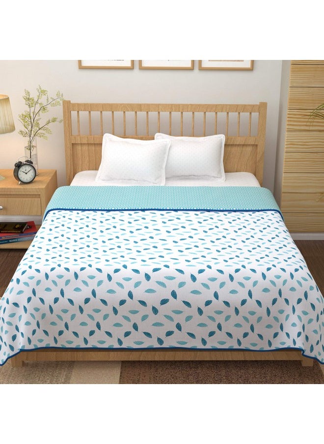 Story@Home Comforter Double Bed | 100% Cotton Blanket Double Bed | 150GSM | 225X 240 cm | AC Comforter Double Bed | White & Blue | Leaf Pattern | Quilt | Duvet | Dohar | Perfect Festive Gifting