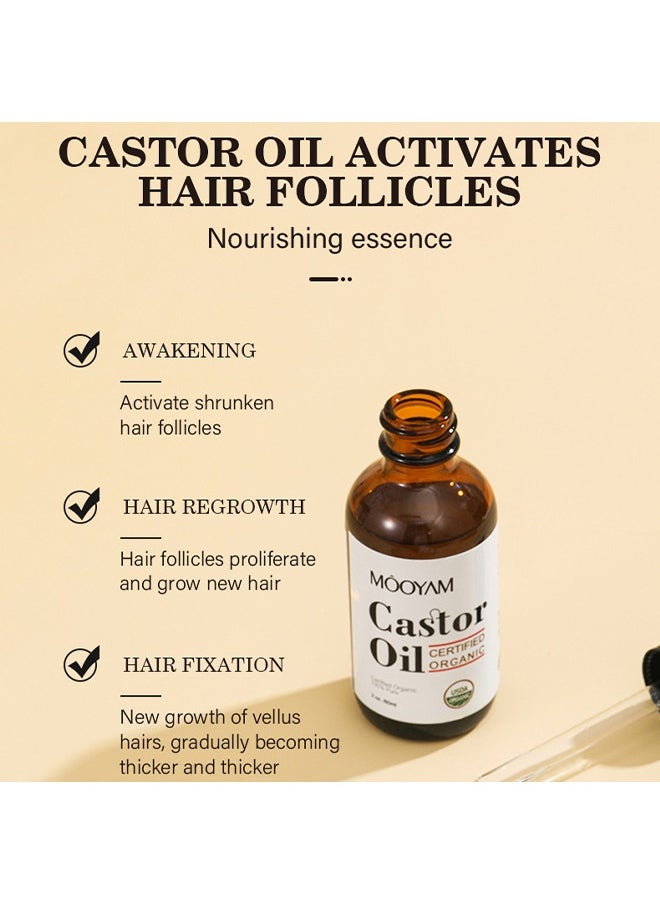 Castor Oil,Organic Castor Oil, USDA Certified Organic, 100% Pure, Cold Pressed, Hexane Free, Stimulates Eyelash, Eyebrow and Hair Growth, Skin Moisturizer and Degreaser - 60ml