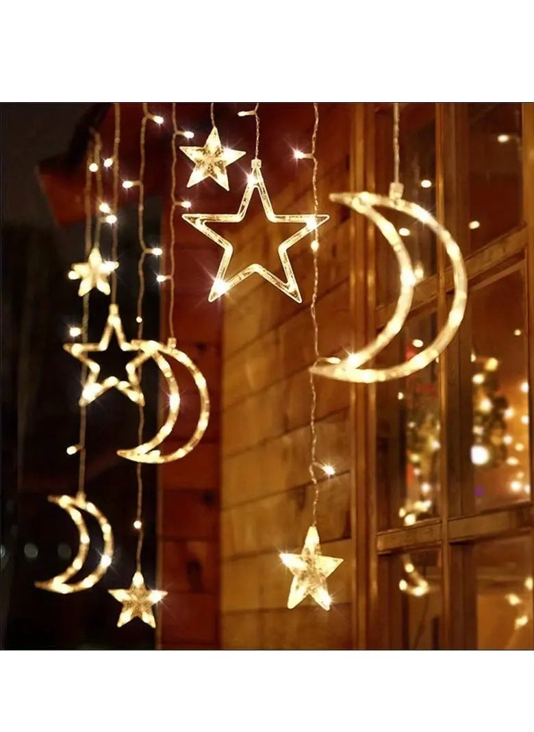 1pc USB-Powered LED Fairy String Lights, Star and Moon Design, for Home, Wedding, Festival, Birthday, Party, Ramadan, Thanksgiving Decorations, with No Battery Required