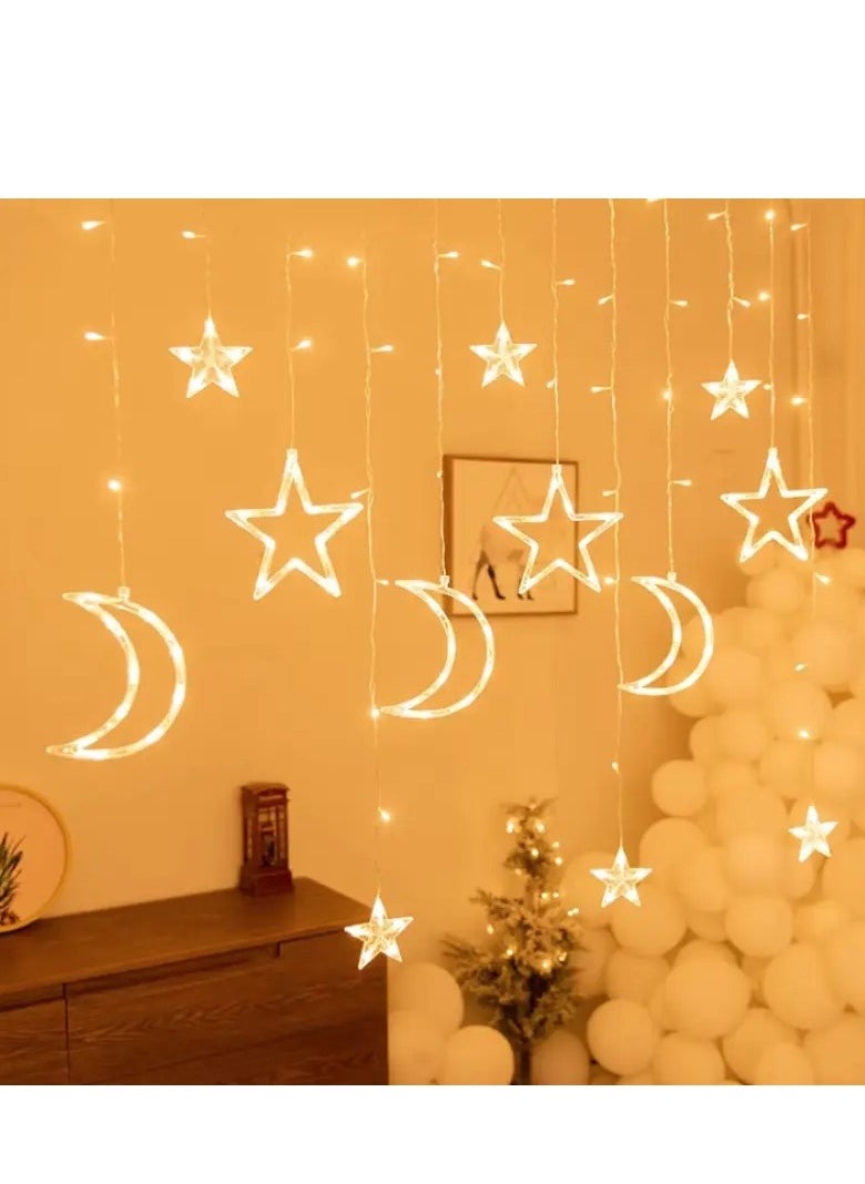 1pc USB-Powered LED Fairy String Lights, Star and Moon Design, for Home, Wedding, Festival, Birthday, Party, Ramadan, Thanksgiving Decorations, with No Battery Required