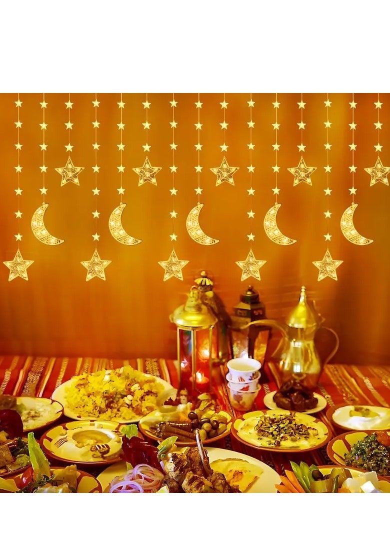 1pc USB-Powered Star & Moon String Lights - 299.92cm, 98 LED, 8 Lighting Modes, Indoor Twinkle Fairy Lights for Ramadan Kareem & Eid Mubarak Decorations, Perfect for Home & Kitchen Eid al-Fitr Celebrations