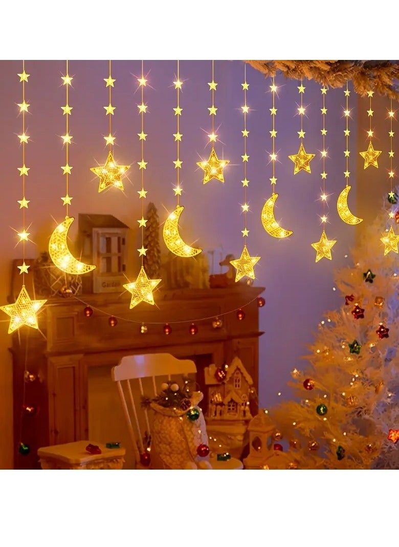 1pc USB-Powered Star & Moon String Lights - 299.92cm, 98 LED, 8 Lighting Modes, Indoor Twinkle Fairy Lights for Ramadan Kareem & Eid Mubarak Decorations, Perfect for Home & Kitchen Eid al-Fitr Celebrations