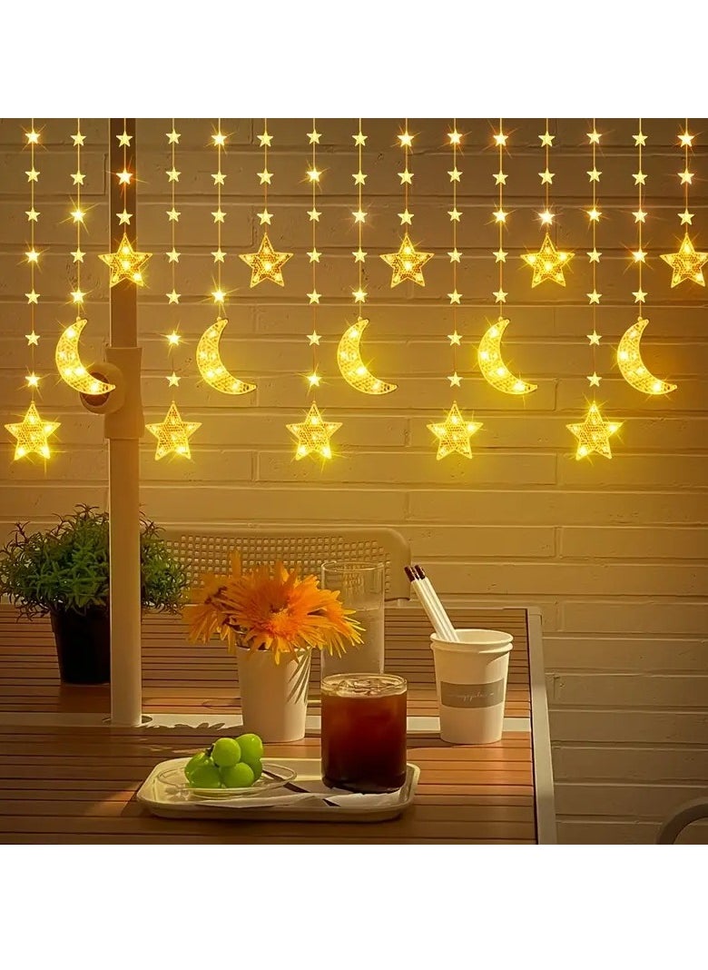 1pc USB-Powered Star & Moon String Lights - 299.92cm, 98 LED, 8 Lighting Modes, Indoor Twinkle Fairy Lights for Ramadan Kareem & Eid Mubarak Decorations, Perfect for Home & Kitchen Eid al-Fitr Celebrations