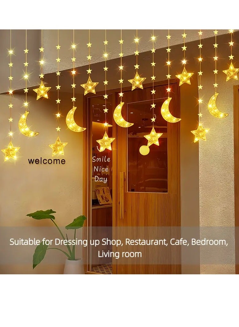 1pc USB-Powered Star & Moon String Lights - 299.92cm, 98 LED, 8 Lighting Modes, Indoor Twinkle Fairy Lights for Ramadan Kareem & Eid Mubarak Decorations, Perfect for Home & Kitchen Eid al-Fitr Celebrations