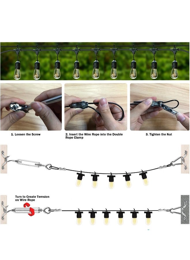 String Light Suspension Kit Outdoor Light Guide Wire 50M Coated Stainless Steel 304 Wire Rope String Light Hanging Kits Light Hanging Kit for Outdoor String Lights Patio Lights Camping Lights