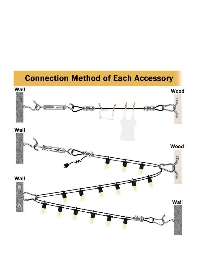 String Light Suspension Kit Outdoor Light Guide Wire 50M Coated Stainless Steel 304 Wire Rope String Light Hanging Kits Light Hanging Kit for Outdoor String Lights Patio Lights Camping Lights