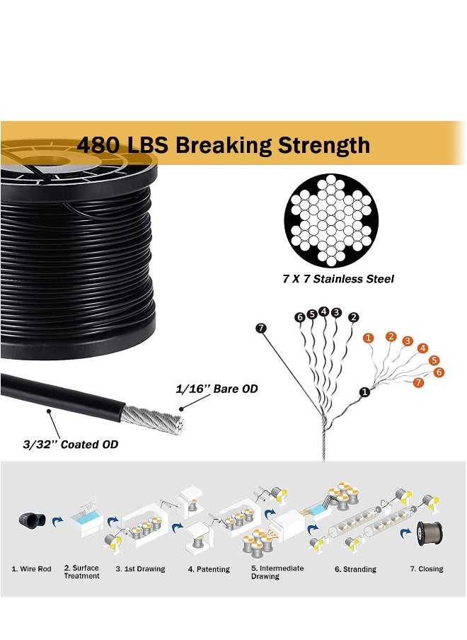 String Light Suspension Kit Outdoor Light Guide Wire 50M Coated Stainless Steel 304 Wire Rope String Light Hanging Kits Light Hanging Kit for Outdoor String Lights Patio Lights Camping Lights