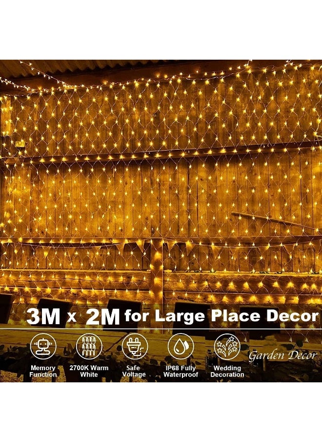 Net Lights Outdoor Mesh Lights 3M x 2M 204 LED Wedding Lights, Waterproof Net Lights for Party, Garden, Patio, Backyard, Bush, Fence, Wall, Ramadan, Diwali, Christmas, Holiday Decoration