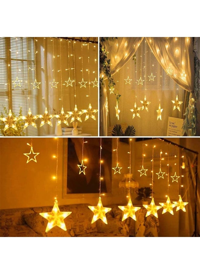 LED Star Curtain String Lights, Warm White Decorative Lights for Bedroom, Home Décor – Perfect for Diwali, Christmas, Ramadan, New Year, and Festive Celebrations