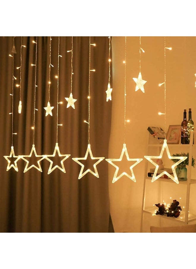 LED Star Curtain String Lights, Warm White Decorative Lights for Bedroom, Home Décor – Perfect for Diwali, Christmas, Ramadan, New Year, and Festive Celebrations