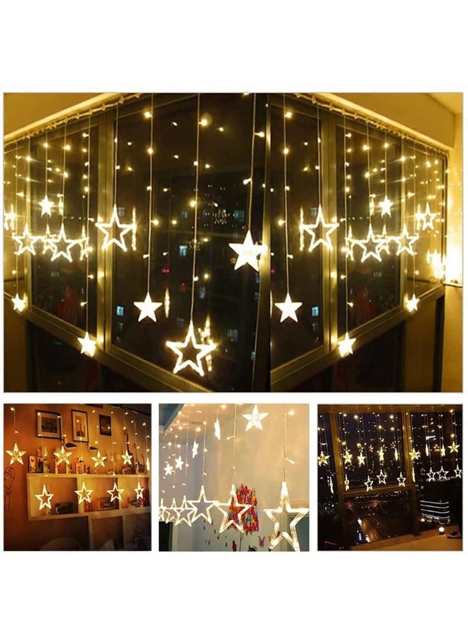 LED Star Curtain String Lights, Warm White Decorative Lights for Bedroom, Home Décor – Perfect for Diwali, Christmas, Ramadan, New Year, and Festive Celebrations