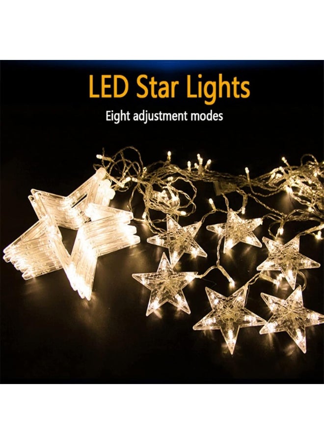 LED Star Curtain String Lights, Warm White Decorative Lights for Bedroom, Home Décor – Perfect for Diwali, Christmas, Ramadan, New Year, and Festive Celebrations