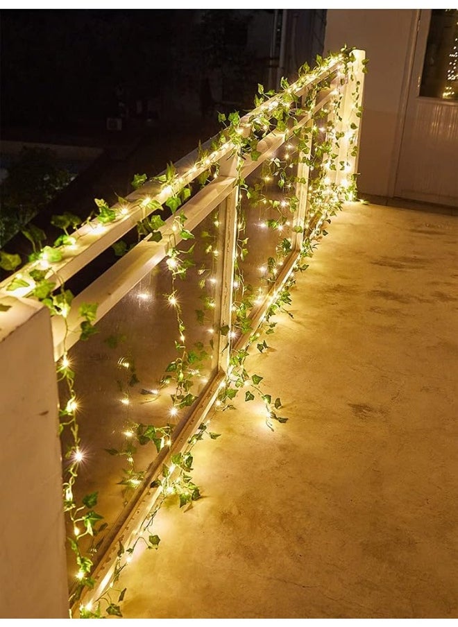 Outdoor String Lights, 100 LED, 32.8 FT Realistic Plant Garland with Lights – Decorative Vine Lights for Bedroom, Diwali, Christmas, Ramadan, New Year, and Festive Décor