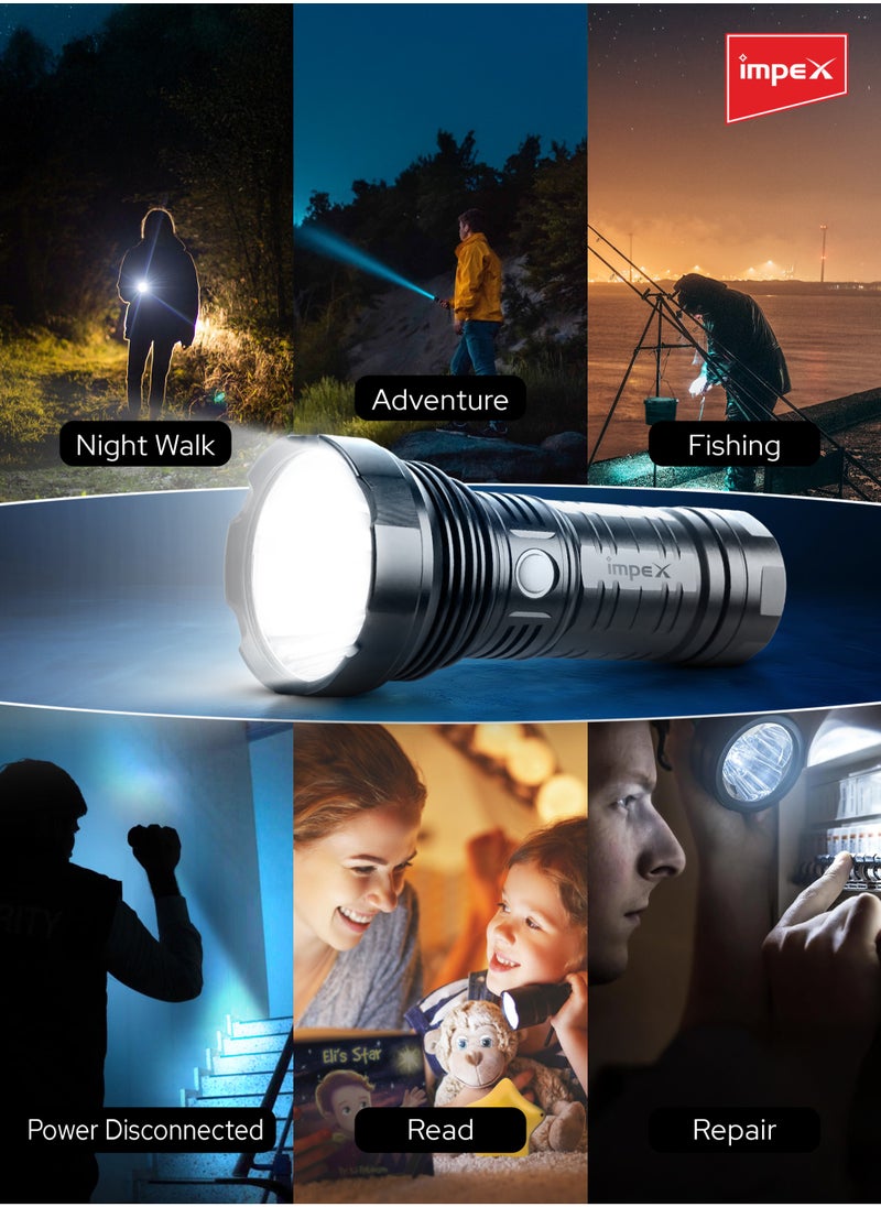 Rechargeable LED Flashlight, 20W High Bright LED, 1500 Lumens, 6600mAh Lithium Battery, Type-C USB Charging with 3-Pin Adapter, Long Battery Life, Portable and Durable Torch - Ultra X20