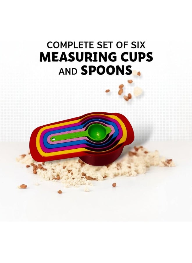 Colorful Measuring Cups And Spoons Set, 6 Pieces, Suitable For Kitchen To Measure Dry And Liquid Ingredients