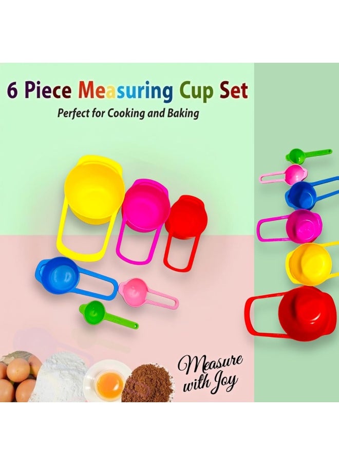 Colorful Measuring Cups And Spoons Set, 6 Pieces, Suitable For Kitchen To Measure Dry And Liquid Ingredients