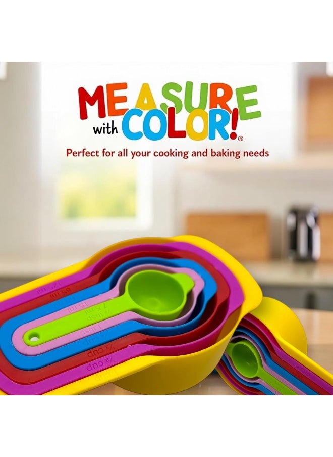 Colorful Measuring Cups And Spoons Set, 6 Pieces, Suitable For Kitchen To Measure Dry And Liquid Ingredients