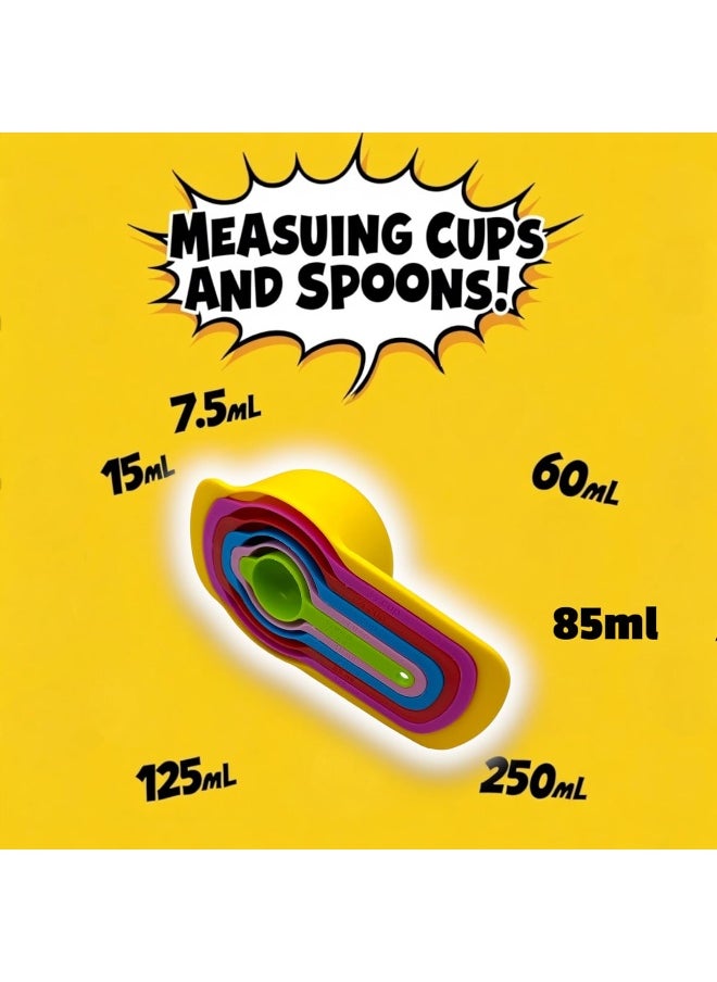 Colorful Measuring Cups And Spoons Set, 6 Pieces, Suitable For Kitchen To Measure Dry And Liquid Ingredients