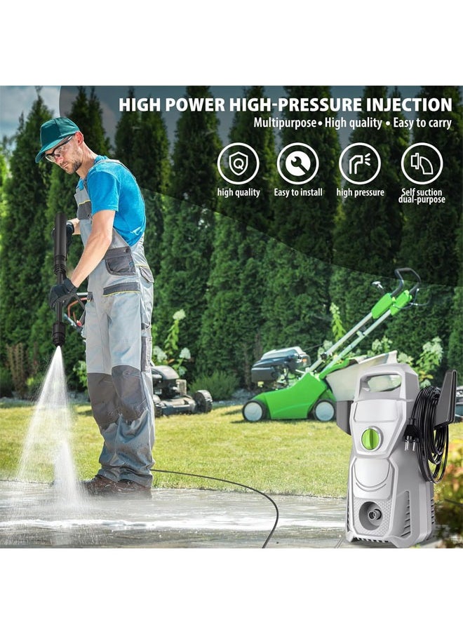 Electric Pressure Washer 2000PSI Max Pressure Washers with 7M Hose Foam Pot Filter Screen Detachable Water Gun Electric Power Washer for Cleaning Car Fences Pool