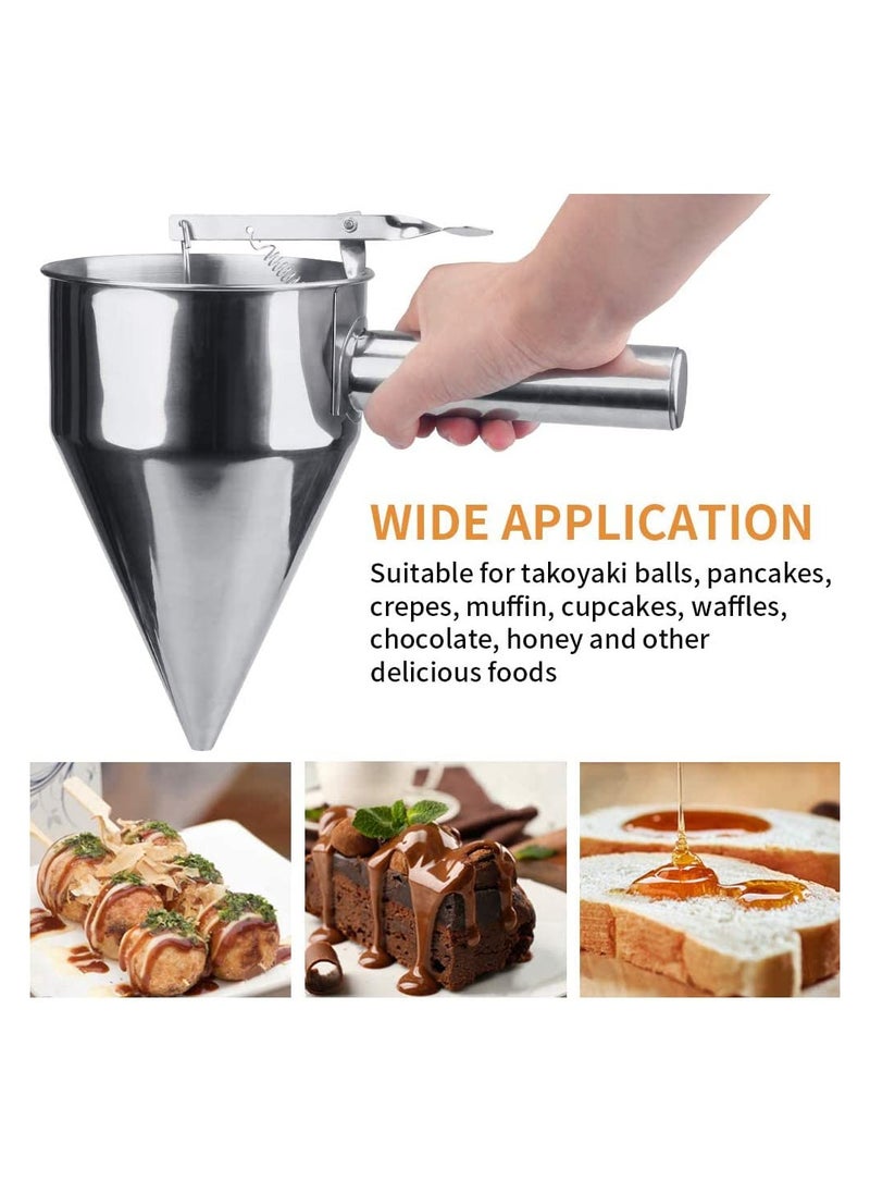 Stainless Steel Pancake Batter Dispenser with Stand Funnel Dispenser for Takoyaki Baking and Crepes  Mess-Free Precision Kitchen Tool