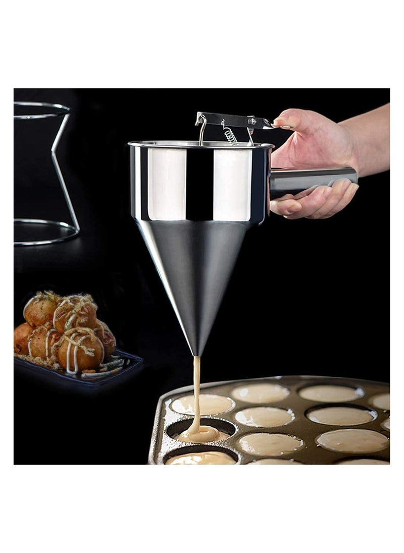 Stainless Steel Pancake Batter Dispenser with Stand Funnel Dispenser for Takoyaki Baking and Crepes  Mess-Free Precision Kitchen Tool