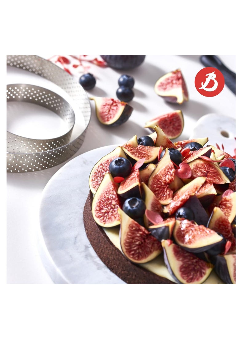 de Buyer Perforated Round Tart Ring - 8” Diameter, 0.8” Height - Perfect for Baking Beautifully Crisp Tarts - Easy to Use & Clean - Made in France