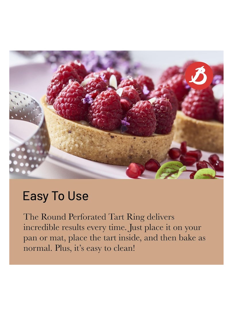 de Buyer Perforated Round Tart Ring - 8” Diameter, 0.8” Height - Perfect for Baking Beautifully Crisp Tarts - Easy to Use & Clean - Made in France
