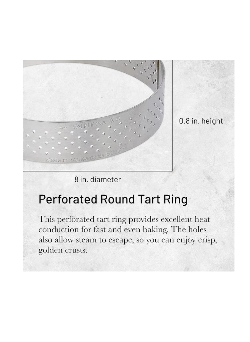 de Buyer Perforated Round Tart Ring - 8” Diameter, 0.8” Height - Perfect for Baking Beautifully Crisp Tarts - Easy to Use & Clean - Made in France