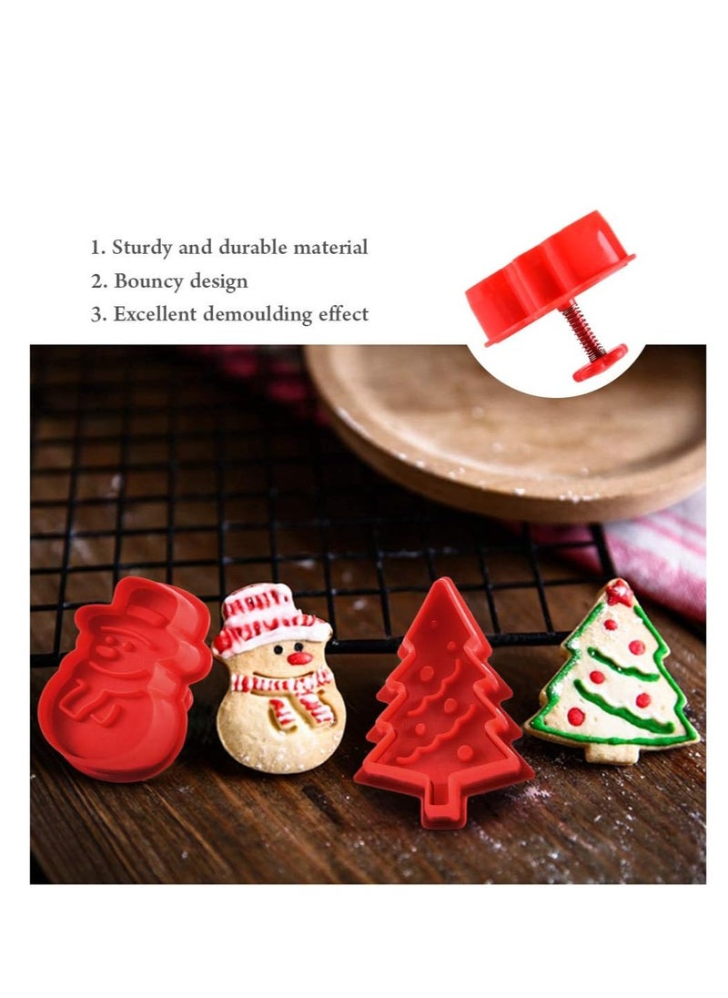 GWHOLE 4PCS Plastic Christmas Cookie Cutters with Plunger Stamps, 2.5