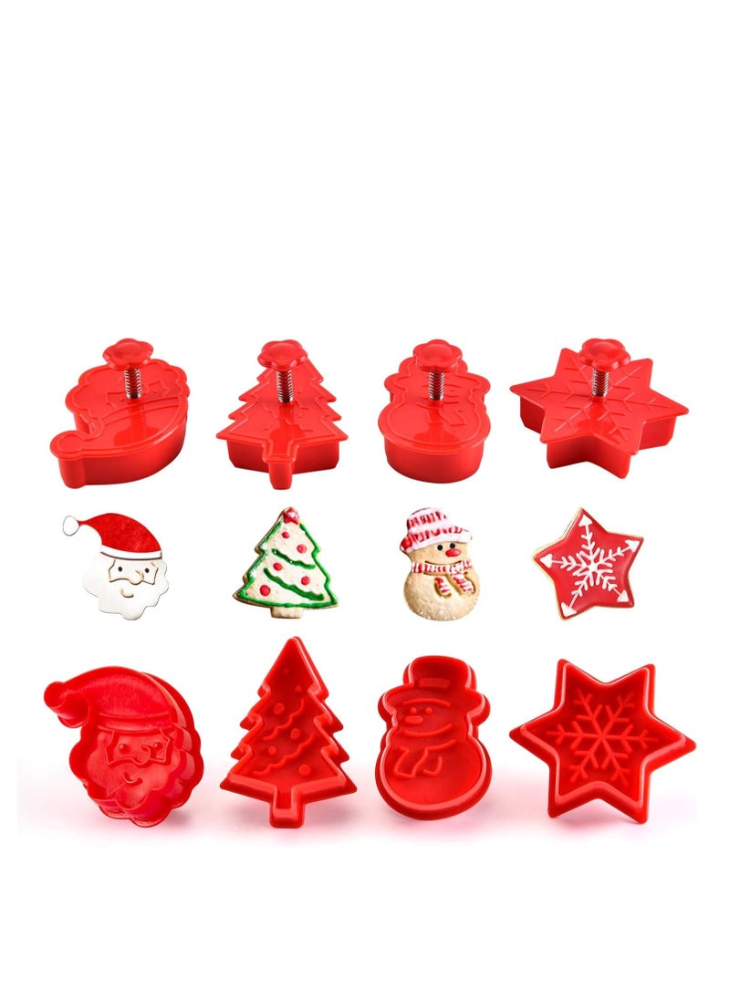 GWHOLE 4PCS Plastic Christmas Cookie Cutters with Plunger Stamps, 2.5