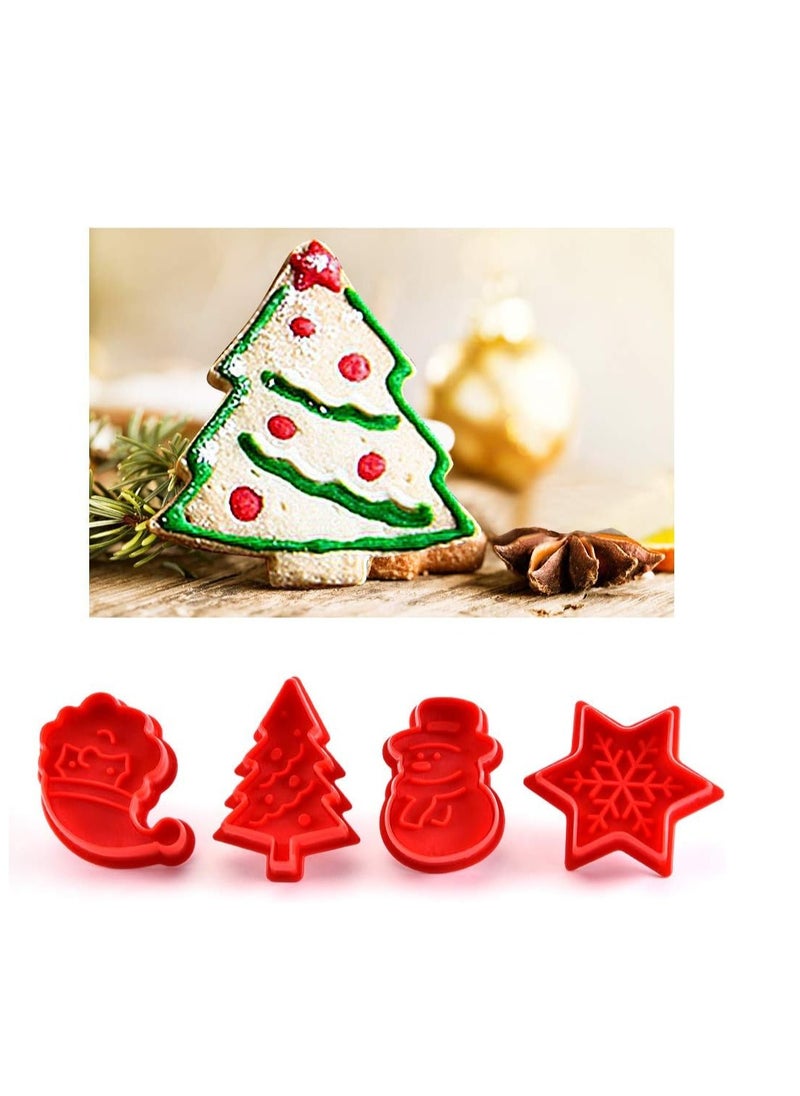 GWHOLE 4PCS Plastic Christmas Cookie Cutters with Plunger Stamps, 2.5