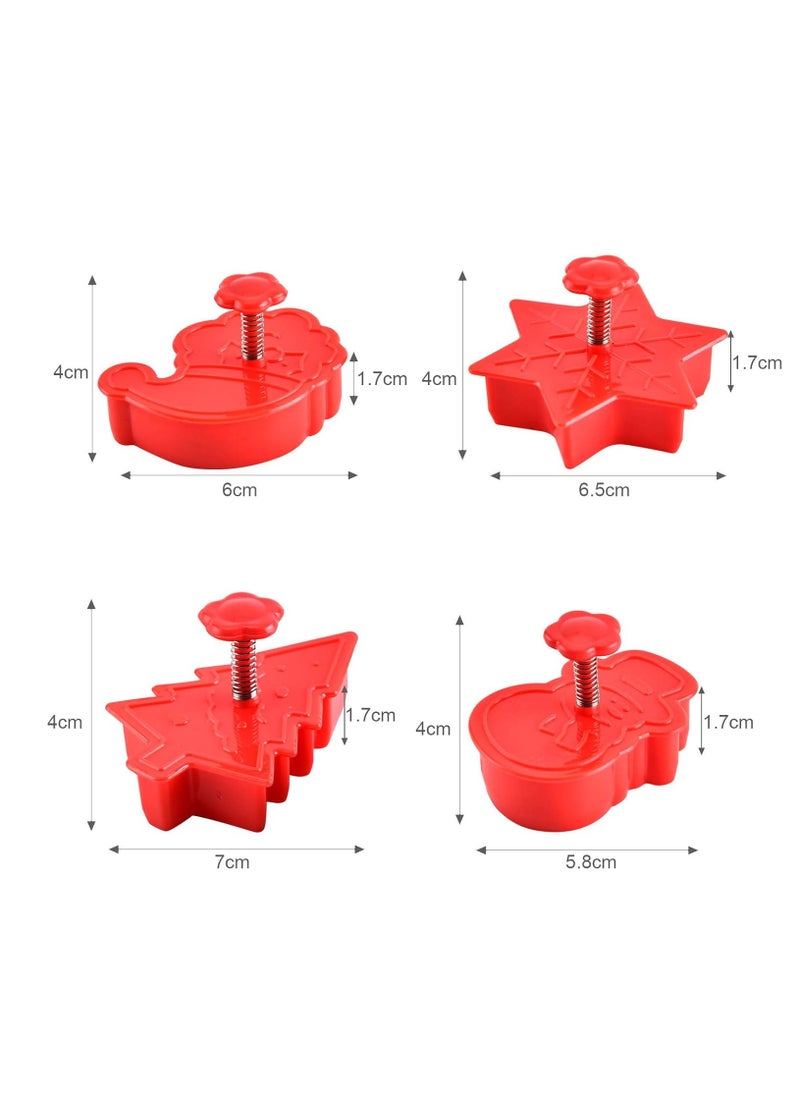 GWHOLE 4PCS Plastic Christmas Cookie Cutters with Plunger Stamps, 2.5