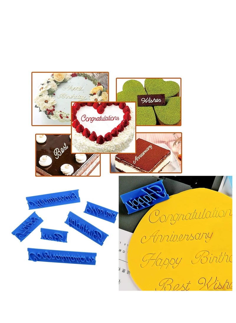 6Pcs Cake Words Stamp, DIY Handwritten Letter Printed Stamp Happy Birthday Best Wishes Congratuation Anniversary Handwritten Letter Cutter Set for DIY Cake Cookies