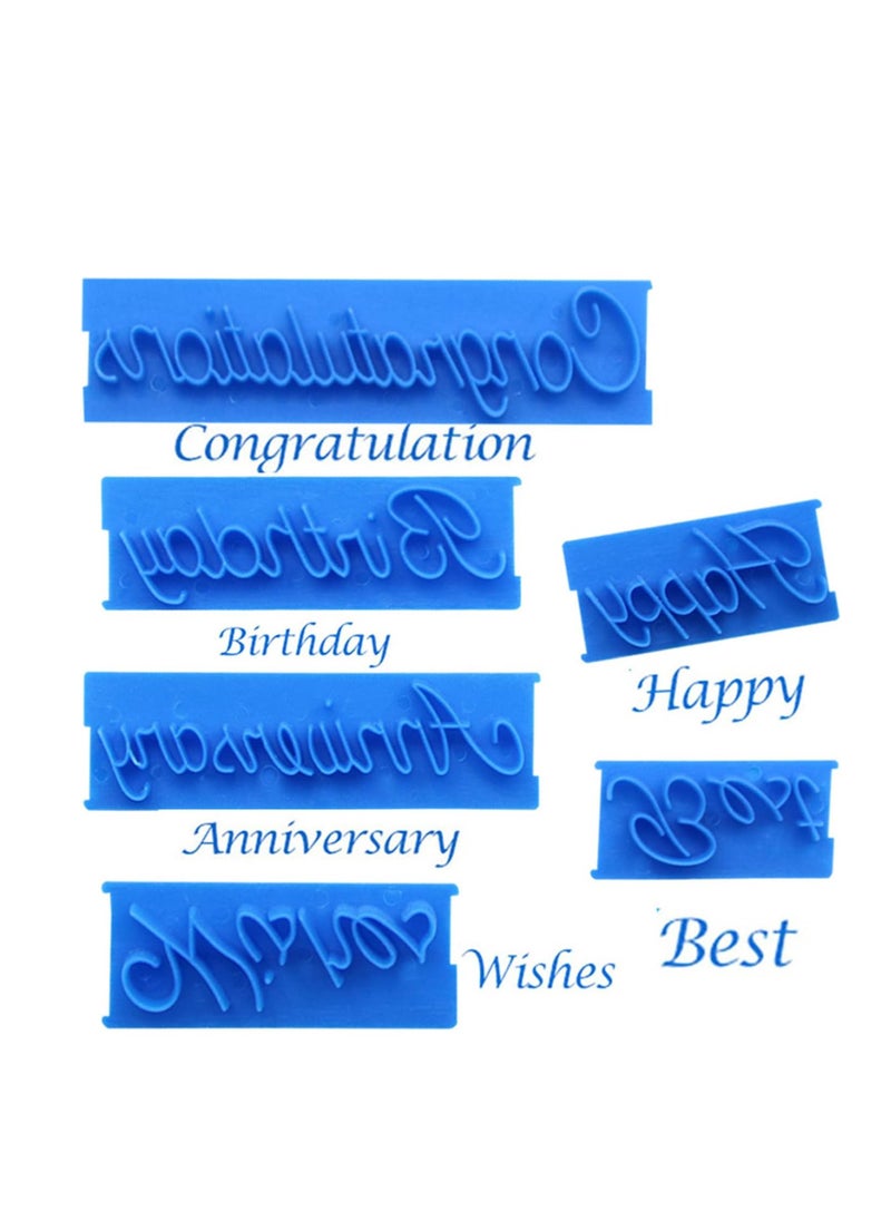 6Pcs Cake Words Stamp, DIY Handwritten Letter Printed Stamp Happy Birthday Best Wishes Congratuation Anniversary Handwritten Letter Cutter Set for DIY Cake Cookies