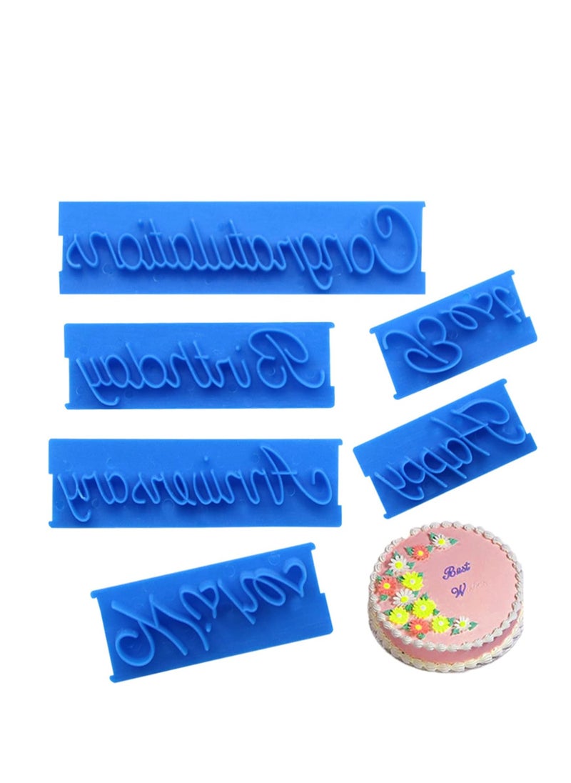 6Pcs Cake Words Stamp, DIY Handwritten Letter Printed Stamp Happy Birthday Best Wishes Congratuation Anniversary Handwritten Letter Cutter Set for DIY Cake Cookies