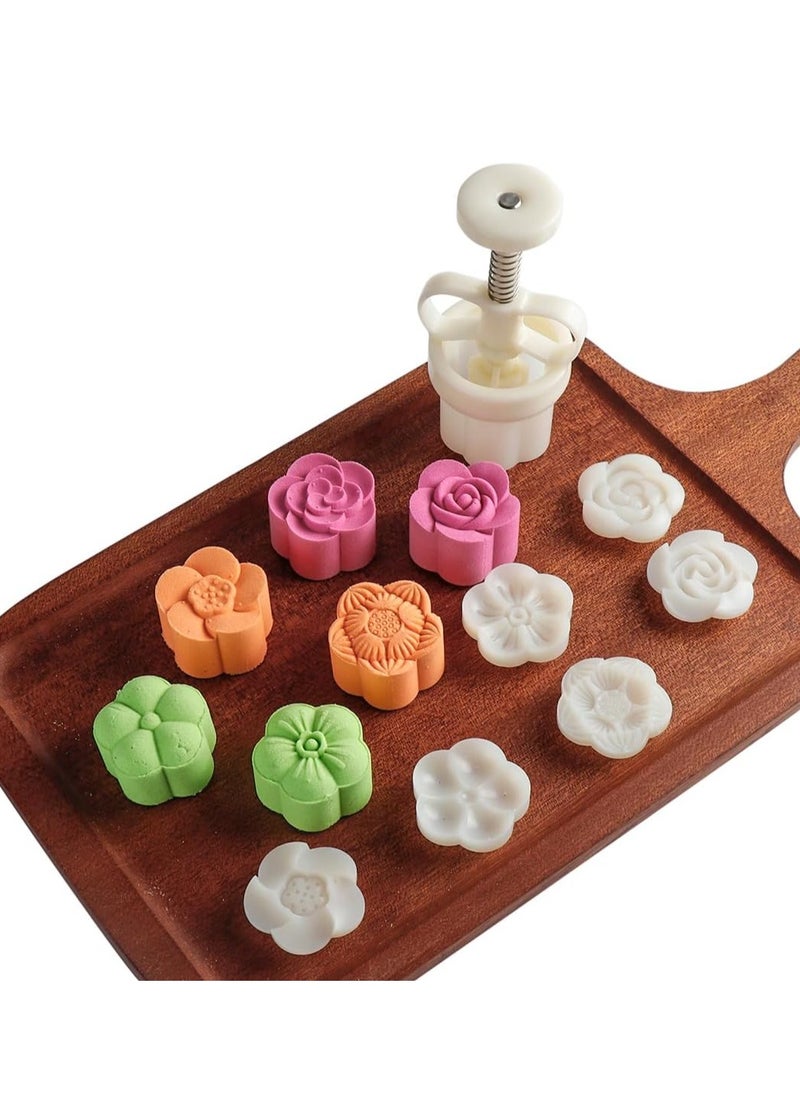 Moon Cake Mold Chinese Mid-autumn Festival Cookie Stamp Set, Thickness Adjustable 50g 6 Stamps Mooncake Shortbread Press DIY Decoration Hand Cutter Cake Polvoron Mold